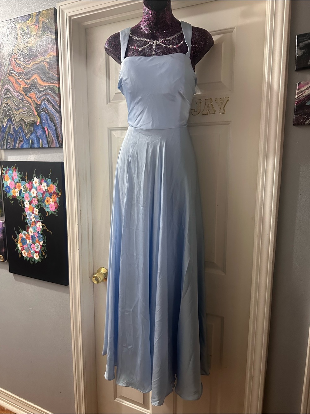 Chiffon Square-Neck Light Blue Maxi Dress